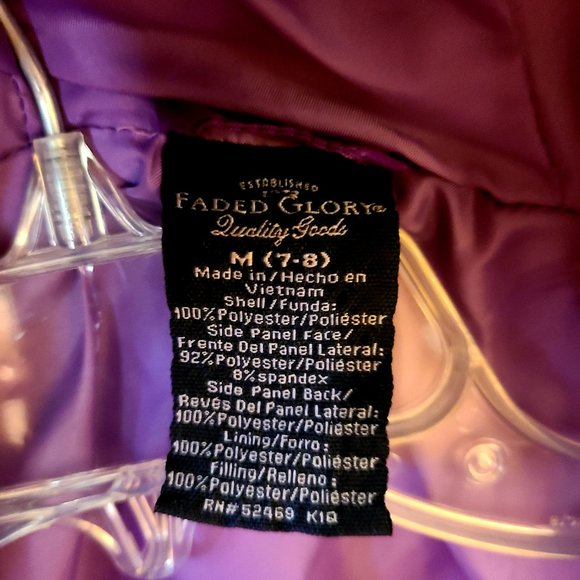 Children's Faded Glory 7-8 Puffy Coat/Jacket Purple Pink Hood & Zipper Pocket's. - Picture 14 of 14